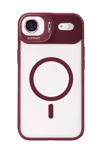 Apple iPhone 17 Air Remim Lensli Magsafe Standlı Kapak - Bordo
