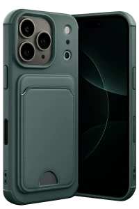Apple iPhone 17 Pro Kelvin Kartvizitli Silikon - Koyu Yeşil