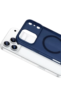 Apple iPhone 17 Pro Max Combo Sert Şeffaf Magsafe Kapak - Mavi