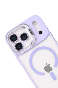 Apple iPhone 17 Pro Max Remim Lensli Magsafe Standlı Kapak - Lila