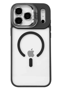 Apple iPhone 17 Pro Max Remim Lensli Magsafe Standlı Kapak - Siyah