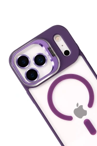 Apple iPhone 17 Pro Remim Lensli Magsafe Standlı Kapak - Derin Mor