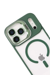 Apple iPhone 17 Pro Remim Lensli Magsafe Standlı Kapak - Koyu Yeşil