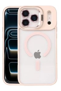 Apple iPhone 17 Pro Remim Lensli Magsafe Standlı Kapak - Pembe