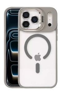 Apple iPhone 17 Pro Remim Lensli Magsafe Standlı Kapak - Titan Gri