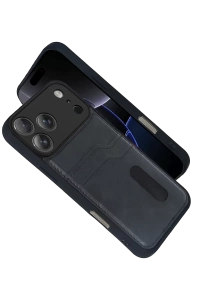 Apple iPhone 17 Pro Sara Kartvizitli Deri Kılıf - Siyah