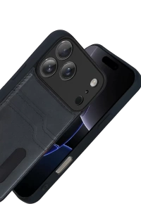 Apple iPhone 17 Pro Sara Kartvizitli Deri Kılıf - Siyah