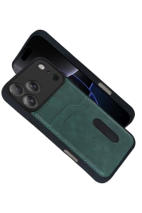 Apple iPhone 17 Pro Sara Kartvizitli Deri Kılıf - Yeşil