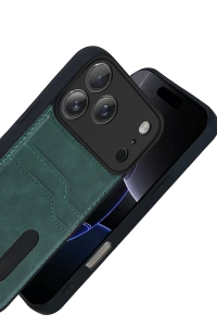 Apple iPhone 17 Pro Sara Kartvizitli Deri Kılıf - Yeşil