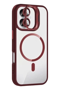 Apple iPhone 17 Remim Lensli Magsafe Standlı Kapak - Bordo