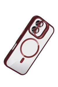 Apple iPhone 17 Remim Lensli Magsafe Standlı Kapak - Bordo