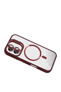 Apple iPhone 17 Remim Lensli Magsafe Standlı Kapak - Bordo