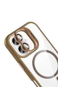 Apple iPhone 17 Remim Lensli Magsafe Standlı Kapak - Kahverengi