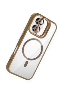 Apple iPhone 17 Remim Lensli Magsafe Standlı Kapak - Kahverengi