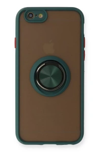 Apple iPhone 6 Kılıf Montreal Yüzüklü Silikon Kapak - Yeşil
