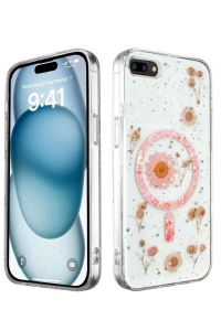 Apple iPhone 7 Plus Kılıf Daisy Simli Magsafe Kapak - Pembe