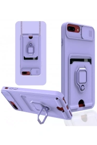Apple iPhone 7 Plus Kılıf Zuma Kartvizitli Yüzüklü Silikon - Lila