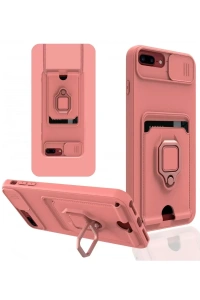 Apple iPhone 7 Plus Kılıf Zuma Kartvizitli Yüzüklü Silikon - Pembe