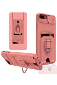 Apple iPhone 7 Plus Kılıf Zuma Kartvizitli Yüzüklü Silikon - Pembe