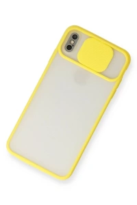 Apple iPhone X Kılıf Palm Buzlu Kamera Sürgülü Silikon - Sarı
