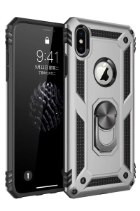 Apple iPhone X Kılıf Sofya Yüzüklü Silikon Kapak - Gümüş