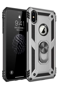 Apple iPhone X Kılıf Sofya Yüzüklü Silikon Kapak - Gümüş