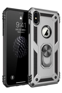 Apple iPhone X Kılıf Sofya Yüzüklü Silikon Kapak - Gümüş