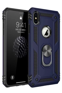 Apple iPhone X Kılıf Sofya Yüzüklü Silikon Kapak - Lacivert