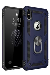 Apple iPhone X Kılıf Sofya Yüzüklü Silikon Kapak - Lacivert