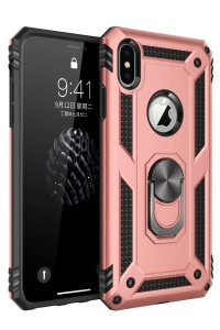 Apple iPhone X Kılıf Sofya Yüzüklü Silikon Kapak - Rose