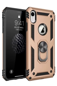 Apple iPhone XR Kılıf Sofya Yüzüklü Silikon Kapak - Gold