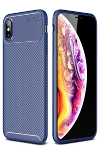 Apple iPhone XS Max Kılıf Auto Focus Karbon Kapak - Lacivert