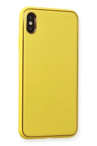 Apple iPhone XS Max Kılıf Coco Deri Silikon Kapak - Sarı