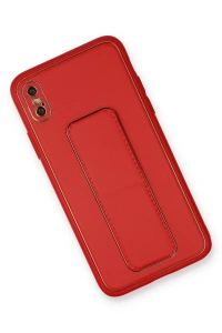 Apple iPhone XS Max Kılıf Coco Deri Standlı Kapak - Kırmızı