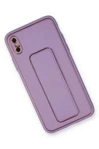 Apple iPhone XS Max Kılıf Coco Deri Standlı Kapak - Koyu Lila