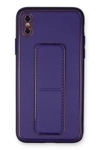 Apple iPhone XS Max Kılıf Coco Deri Standlı Kapak - Mor