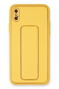 Apple iPhone XS Max Kılıf Coco Deri Standlı Kapak - Sarı