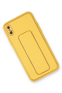 Apple iPhone XS Max Kılıf Coco Deri Standlı Kapak - Sarı