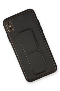 Apple iPhone XS Max Kılıf Coco Deri Standlı Kapak - Siyah