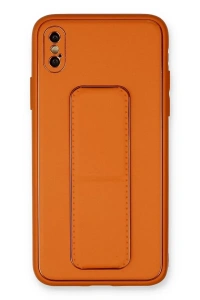 Apple iPhone XS Max Kılıf Coco Deri Standlı Kapak - Turuncu