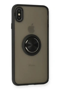 Apple iPhone XS Max Kılıf Montreal Yüzüklü Silikon Kapak - Siyah