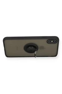 Apple iPhone XS Max Kılıf Montreal Yüzüklü Silikon Kapak - Siyah