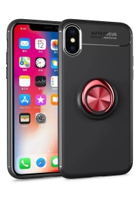 Apple iPhone XS Max Kılıf Range Yüzüklü Silikon - Siyah-Kırmızı