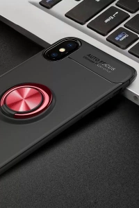 Apple iPhone XS Max Kılıf Range Yüzüklü Silikon - Siyah-Kırmızı