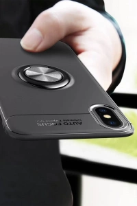Apple iPhone XS Max Kılıf Range Yüzüklü Silikon - Siyah-Mavi