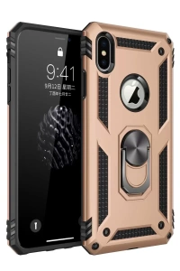 Apple iPhone XS Max Kılıf Sofya Yüzüklü Silikon Kapak - Gold