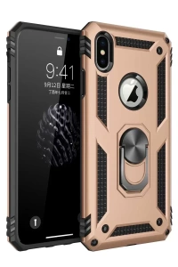 Apple iPhone XS Max Kılıf Sofya Yüzüklü Silikon Kapak - Gold