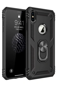Apple iPhone XS Max Kılıf Sofya Yüzüklü Silikon Kapak - Siyah