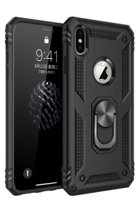 Apple iPhone XS Max Kılıf Sofya Yüzüklü Silikon Kapak - Siyah