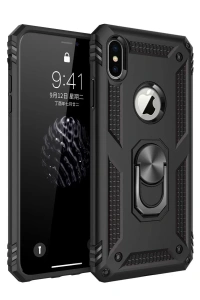 Apple iPhone XS Max Kılıf Sofya Yüzüklü Silikon Kapak - Siyah